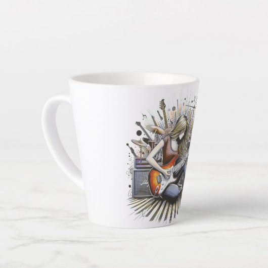 Meisje met muzikale sfeer latte mok (Linkerhoek)