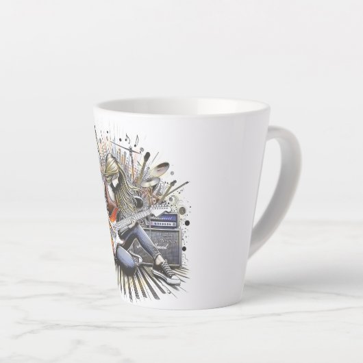 Meisje met muzikale sfeer latte mok (Rechterhoek)