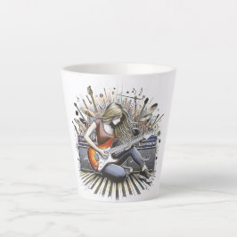 Meisje met muzikale sfeer latte mok