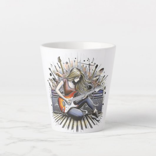 Meisje met muzikale sfeer latte mok (Voorkant)