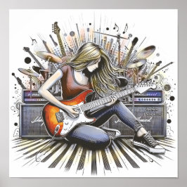 Meisje met muzikale sfeer poster