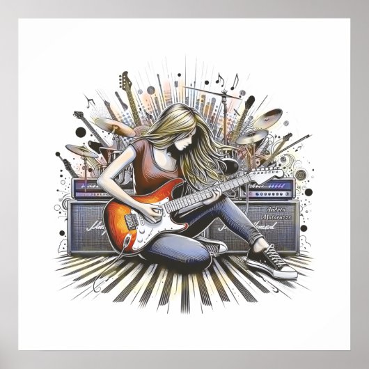 Meisje met muzikale sfeer poster (Voorkant)