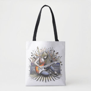 Meisje met muzikale sfeer tote bag