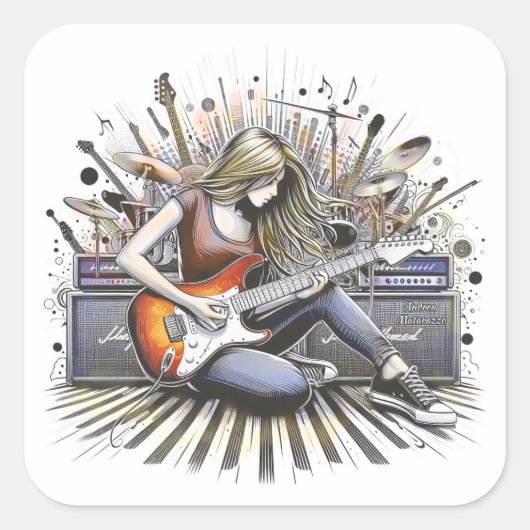 Meisje met muzikale sfeer vierkante sticker (Voorkant)