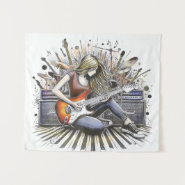 Meisje met muzikale sfeer wandkleed