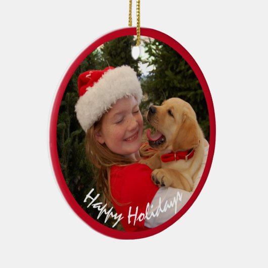 Meisje met Nieuwe Puppy voor Kerstmis Keramisch Ornament (Rechts)