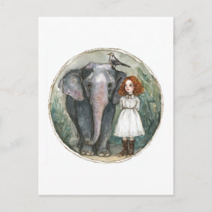 Meisje met olifant en vogel briefkaart