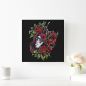 Meisje met Oni Masker Vierkante Klok (Huis)