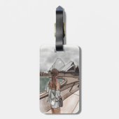 Meisje met operahuis in Sydney. Bagagelabel (Achterkant verticaal)