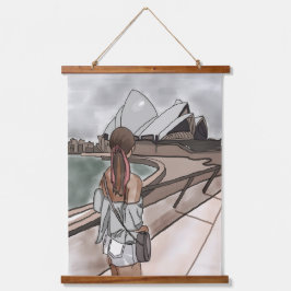 Meisje met operahuis in Sydney. Hangend Wandkleed