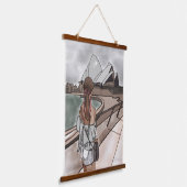 Meisje met operahuis in Sydney. Hangend Wandkleed (Gebogen)