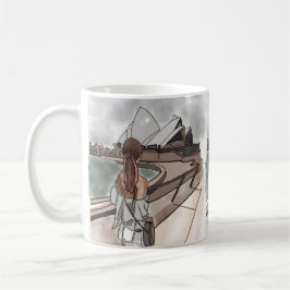 Meisje met operahuis in Sydney. Koffiemok