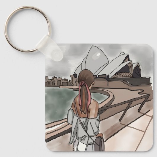 Meisje met operahuis in Sydney. Sleutelhanger (Voorkant)