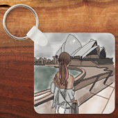 Meisje met operahuis in Sydney. Sleutelhanger (Voorkant)