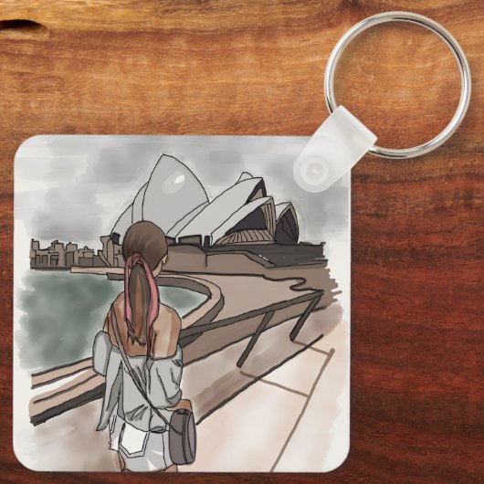 Meisje met operahuis in Sydney. Sleutelhanger (Achterkant)