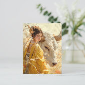Meisje met Os Chinese Zodiac Art Briefkaart (Staand voorkant)