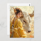Meisje met Os Chinese Zodiac Art Briefkaart (Voorkant / Achterkant)