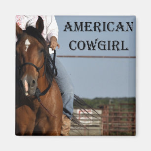 Meisje met paard 'American Cowgirl' Square Magnet. Magneet