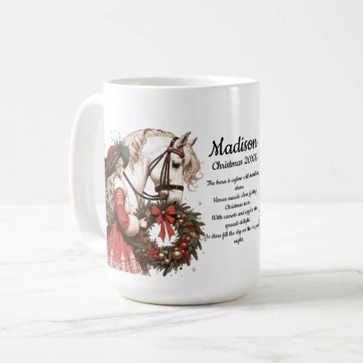 Meisje met paard en krans Kerstmis Koffiemok (Voorkant links)