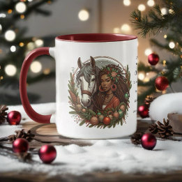 Meisje met paard en krans Kerstmis Mok