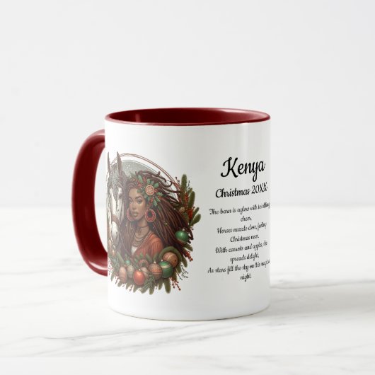 Meisje met paard en krans Kerstmis Mok (Voorkant links)