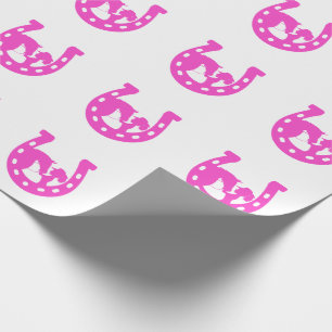 Meisje met paard en western hoed Hot Pink Hoefijze Cadeaupapier
