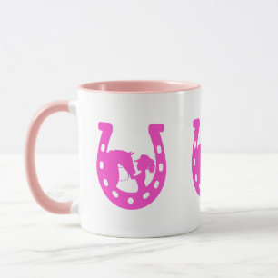 Meisje met paard en western hoed Hot Pink Hoefijze Mok