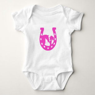 Meisje met paard en western hoed Hot Pink Hoefijze Romper