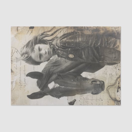 Meisje met Paard Western  Decoupage Tissuepapier (Voorkant)