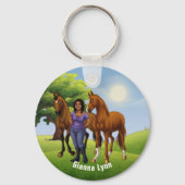 Meisje met paarden Monogrammed Sleutelhanger (Voorkant)