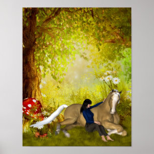 Meisje met paardenbloemen Fantasy Art Poster