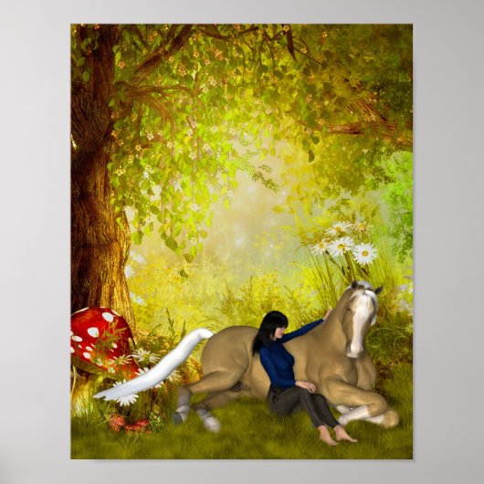 Meisje met paardenbloemen Fantasy Art Poster (Voorkant)
