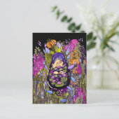 Meisje met paardenhaar in de tuin zwart briefkaart (Staand voorkant)