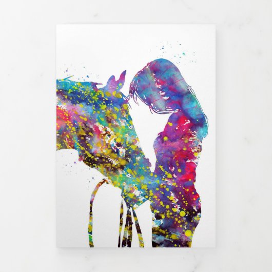 Meisje met paardenkleurig drieluik wenskaart (Cover)