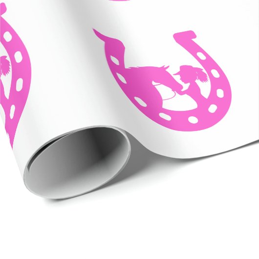 Meisje met paardenpaars en Western Pet met warmroz Cadeaupapier (Rol Hoek)