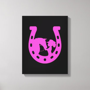 Meisje met paardenpaars en Western Pet met warmroz Canvas Afdruk