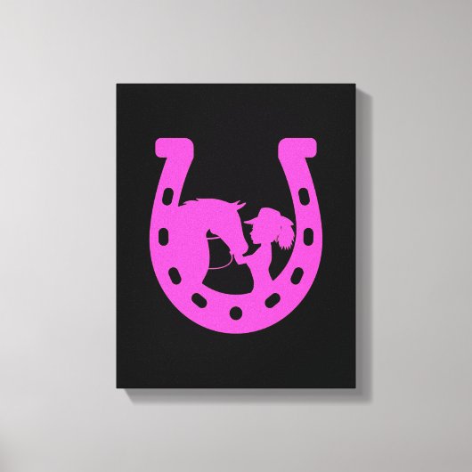 Meisje met paardenpaars en Western Pet met warmroz Canvas Afdruk (Voorkant)