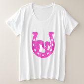 Meisje met paardenpaars en Western Pet met warmroz Grote Maat T-shirt (Design voorkant)