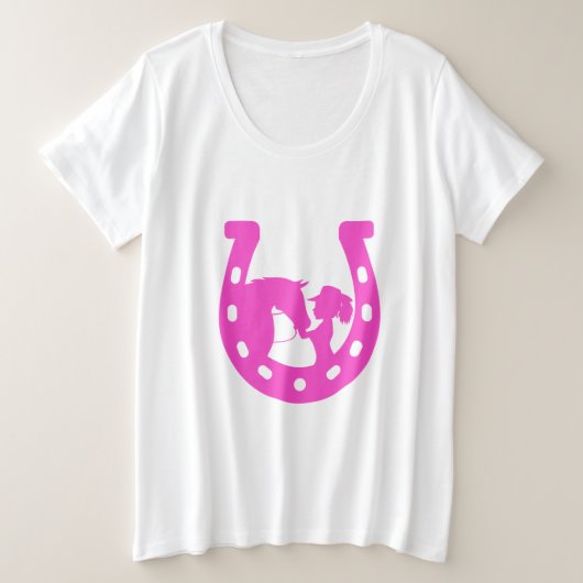 Meisje met paardenpaars en Western Pet met warmroz Grote Maat T-shirt (Design voorkant)