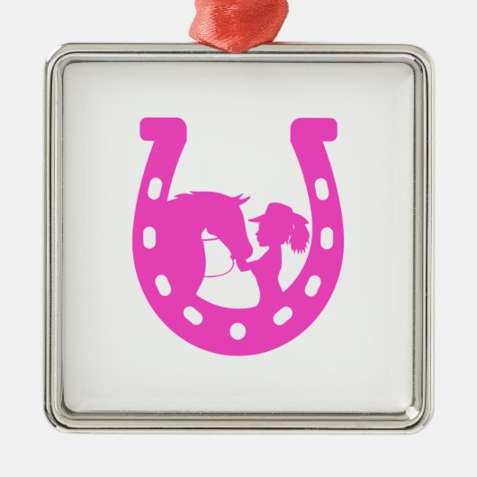 Meisje met paardenpaars en Western Pet met warmroz Metalen Ornament (Voorkant)