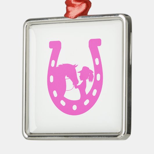 Meisje met paardenpaars en Western Pet met warmroz Metalen Ornament (Links)