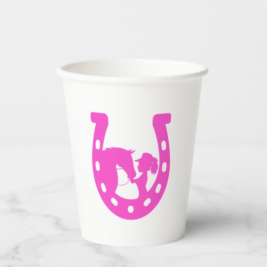 Meisje met paardenpaars en Western Pet met warmroz Papieren Bekers (Voorkant)