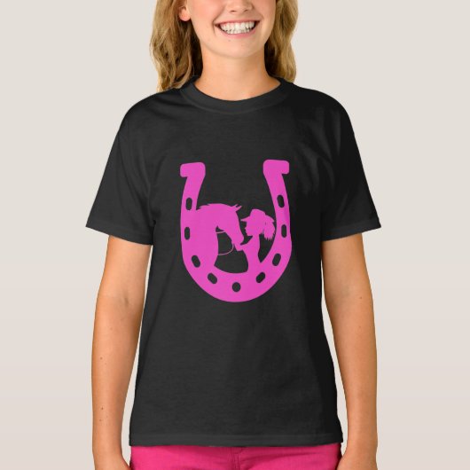 Meisje met paardenpaars en Western Pet met warmroz T-shirt (Voorkant)