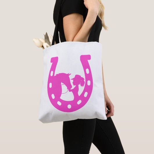Meisje met paardenpaars en Western Pet met warmroz Tote Bag (Dichtbij)