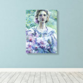 Meisje met paarse bloemen (door Robert Reid) Canvas Afdruk (Insitu (Houten vloer))