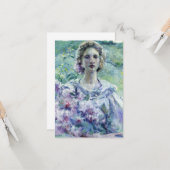 Meisje met paarse bloemen (door Robert Reid) Kaart (Voorkant / Achterkant in situ)