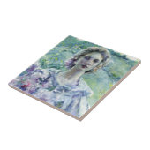 Meisje met paarse bloemen (door Robert Reid) Tegeltje (Zijkant)
