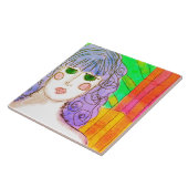 Meisje met Paarse Haar Abstract Digitaal Schildere Tegeltje (Zijkant)