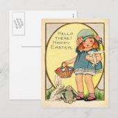 meisje met paashaas en eicellen feestdagenkaart (Voorkant / Achterkant)