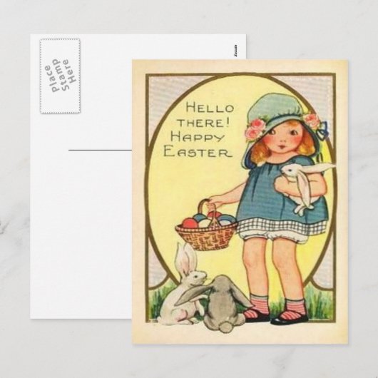  meisje met paashaas en eicellen feestdagenkaart (Voorkant / Achterkant)